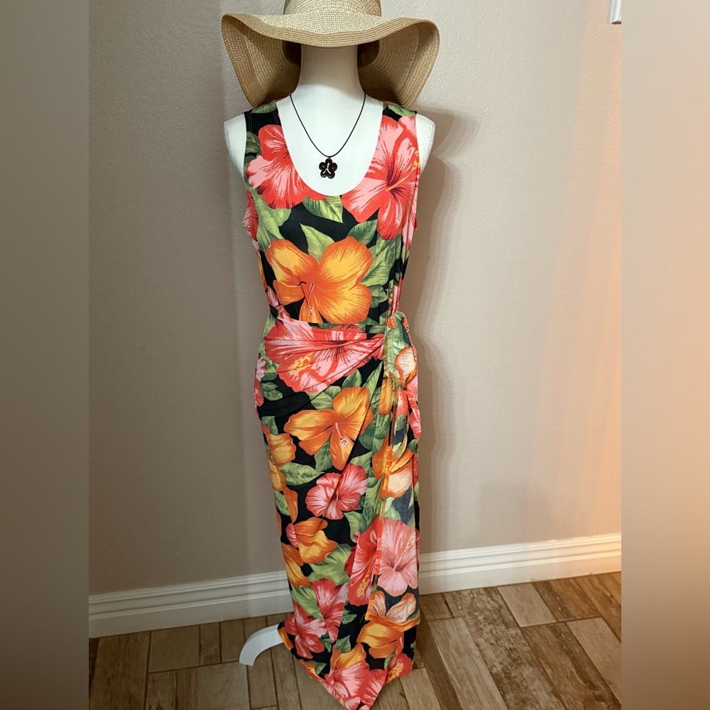 Tropical Sleeveless Wrap Dress